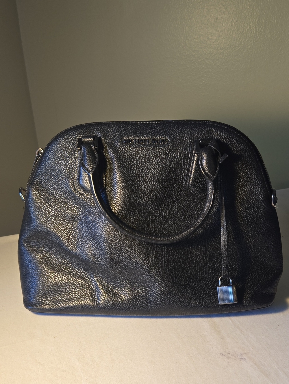Michael Kors Black Pebbled Leather Dome Satchel